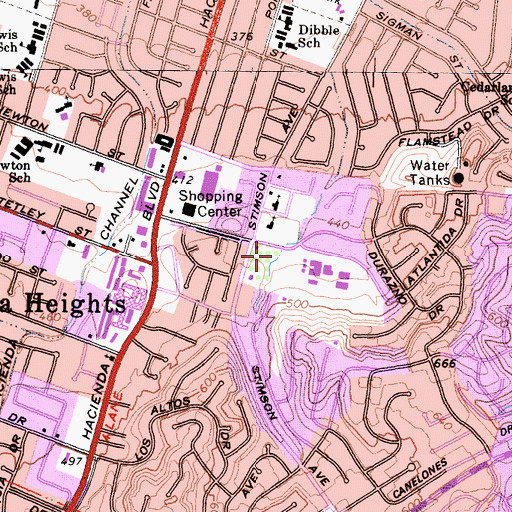 Topographic Map of Hacienda Heights Branch County of Los Angeles Public Library, CA