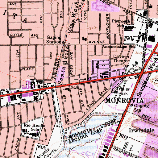 Topographic Map of Live Oak Branch County of Los Angeles Public Library, CA