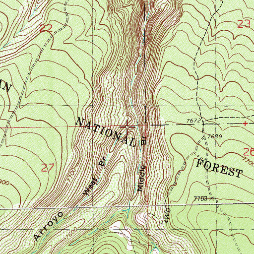 Topographic Map of Middle Branch Pine Arroyo, CO