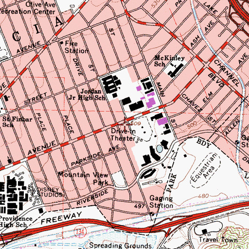 Topographic Map of Rancho Marketplace Shopping Center, CA