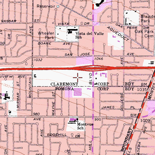 Topographic Map of Claremont Center Shopping Center, CA