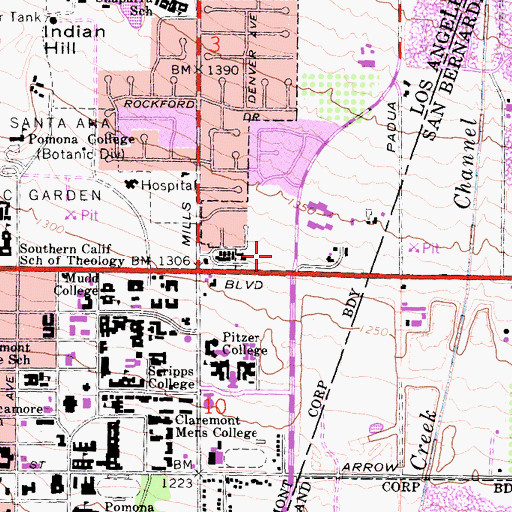 Topographic Map of College Center Shopping Center, CA
