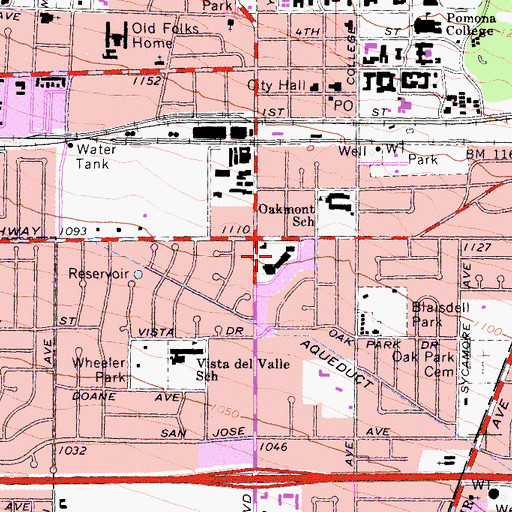 Topographic Map of Pepper Tree Square Shopping Center, CA