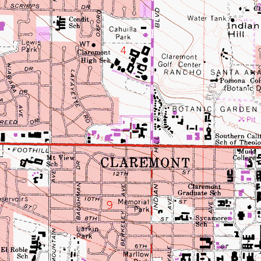 Topographic Map of The Old School House Shopping Center, CA