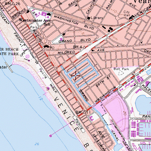 Topographic Map of Venice Canal Historic District, CA