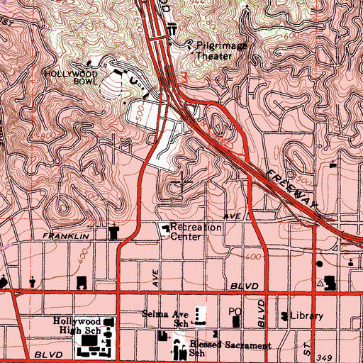 Topographic Map of Whitley Heights Historic District, CA