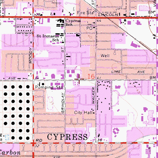Topographic Map of Cypress Branch Orange County Public Library, CA