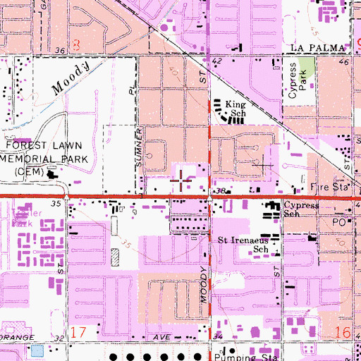 Topographic Map of Cypress Square Shopping Center, CA