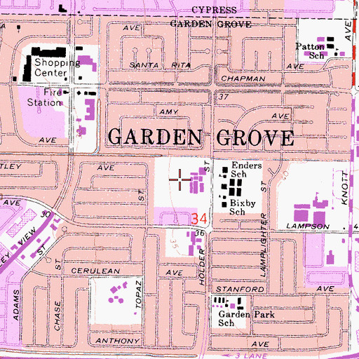 Topographic Map of Hilton D Bell Intermediate School, CA