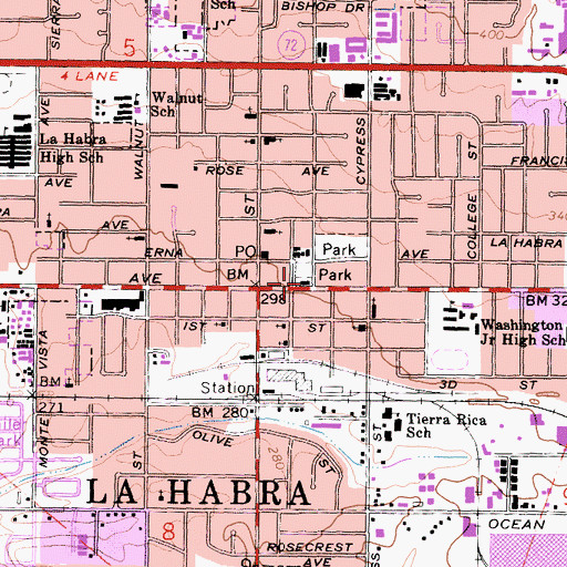 Topographic Map of La Habra Branch Orange County Public Library, CA