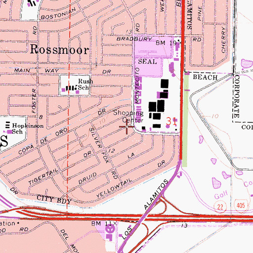 Topographic Map of Los Alamitos-Rossmoor Branch Orange County Public Library, CA