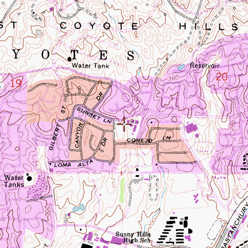 Topographic Map of Sunset Lane Elementary School, CA