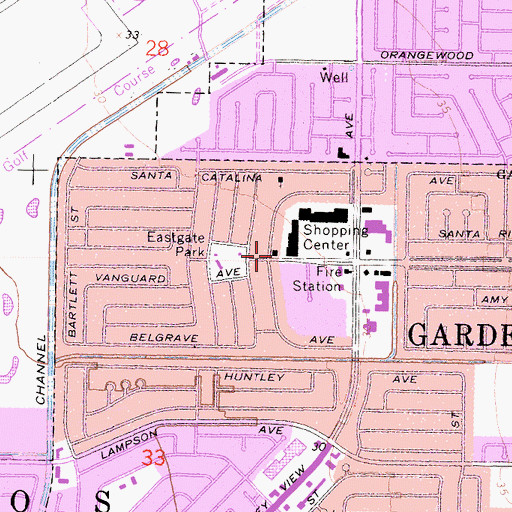 Topographic Map of West Garden Grove Branch Orange County Public Library, CA