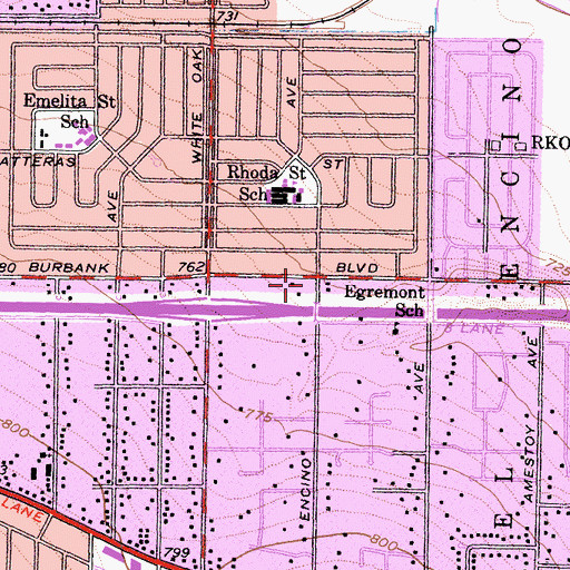 Topographic Map of Bethel Lutheran School, CA