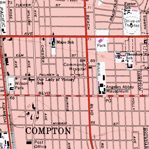 Topographic Map of Calvary Bible Church of Compton, CA