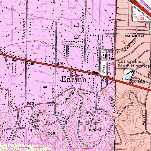 Topographic Map of Los Encino School, CA