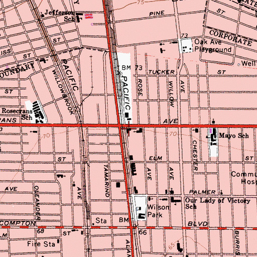 Topographic Map of Martin Temple African Methodist Episcopal Zion Church, CA