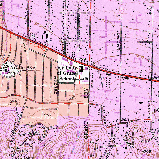 Topographic Map of Our Lady of Grace Church, CA
