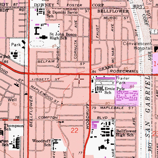 Topographic Map of Rosewood Center Shopping Center, CA