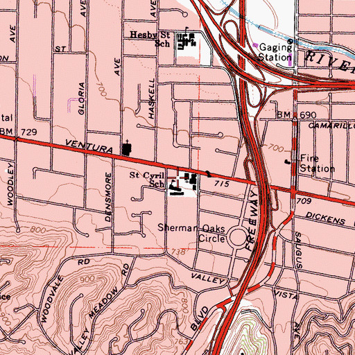 Topographic Map of Saint Cyrils Roman Catholic Church, CA