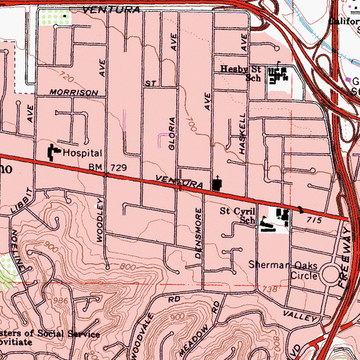 Topographic Map of Valley Beth Shalom Day School, CA