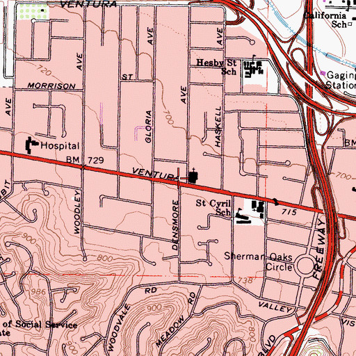 Topographic Map of Valley Beth Shalom Temple, CA