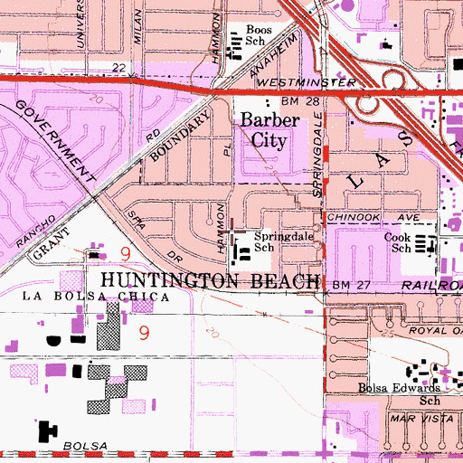 Topographic Map of Franklin Park, CA