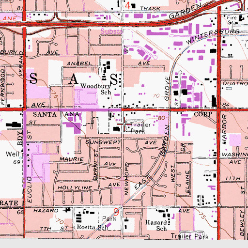 Topographic Map of Sahara Mobile Home Park, CA