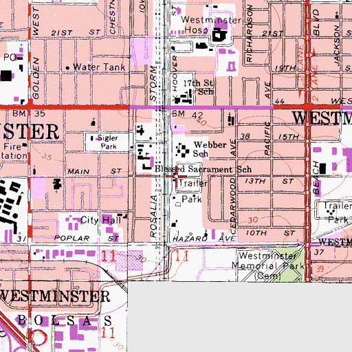 Topographic Map of Westminster Mobile Home Park, CA