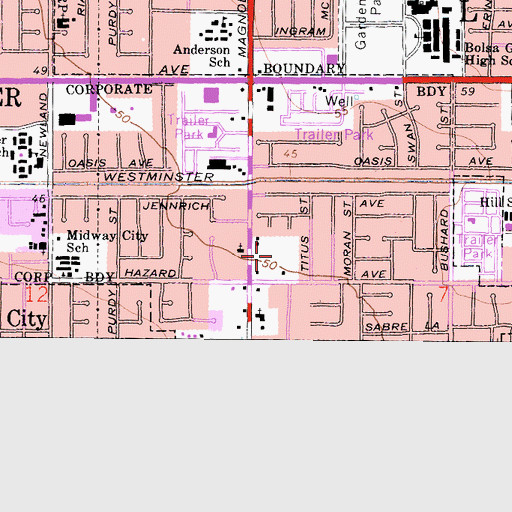 Topographic Map of Westminster Park, CA