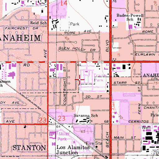 Topographic Map of Anaheim Mobile Home Estates, CA