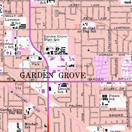 Topographic Map of Garden Grove City Hall, CA
