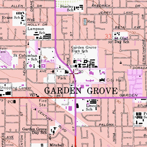 Topographic Map of Garden Grove Regional Library, CA