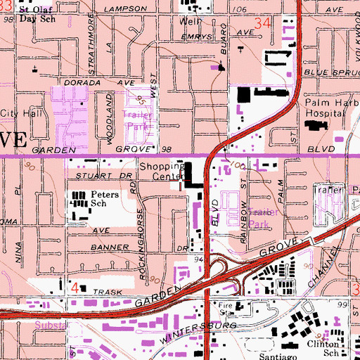 Topographic Map of Harbor Plaza Shopping Center, CA