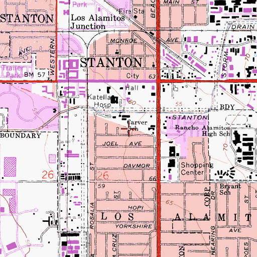 Topographic Map of Stanton Park, CA