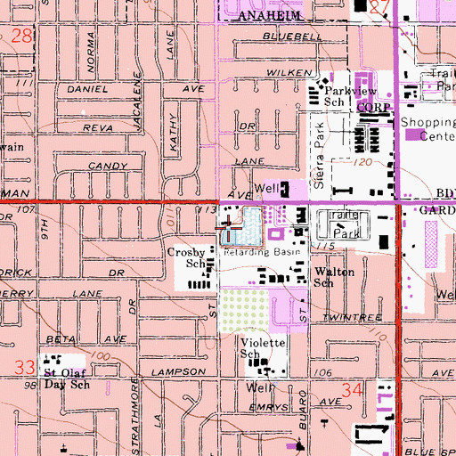 Topographic Map of West Street Basin, CA