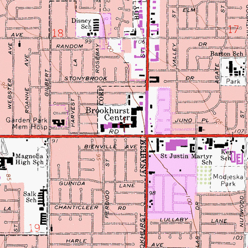 Topographic Map of Brookhurst Shopping Center, CA
