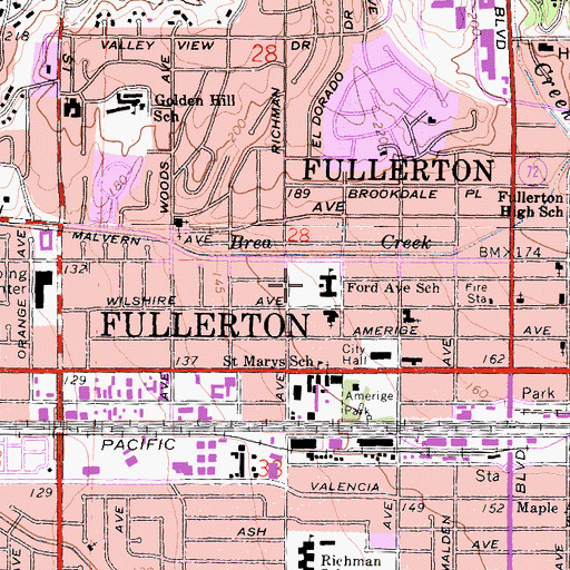 Topographic Map of Ford Park, CA