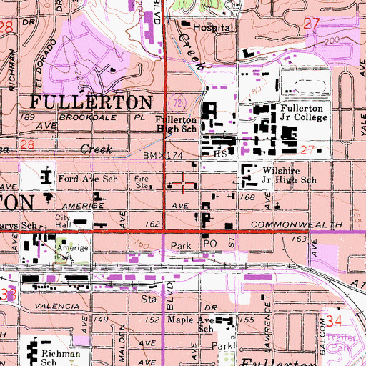 Topographic Map of Fullerton Museum Center, CA