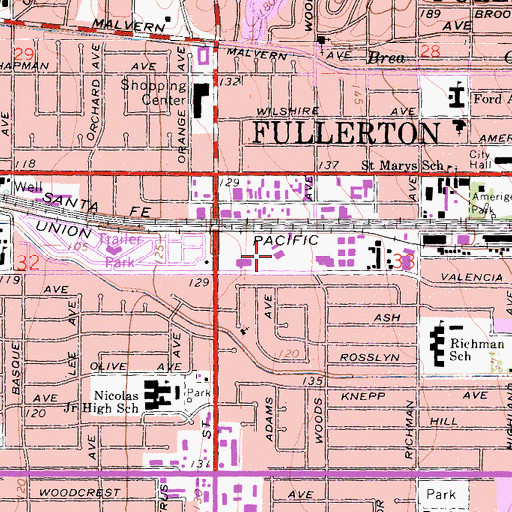 Topographic Map of Independence Park of Fullerton, CA