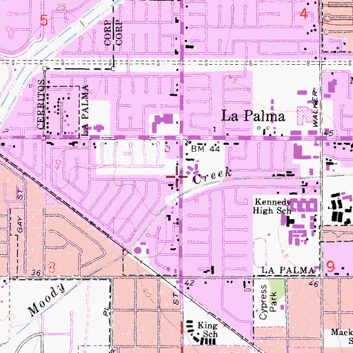 Topographic Map of Los Coyotes Elementary School, CA