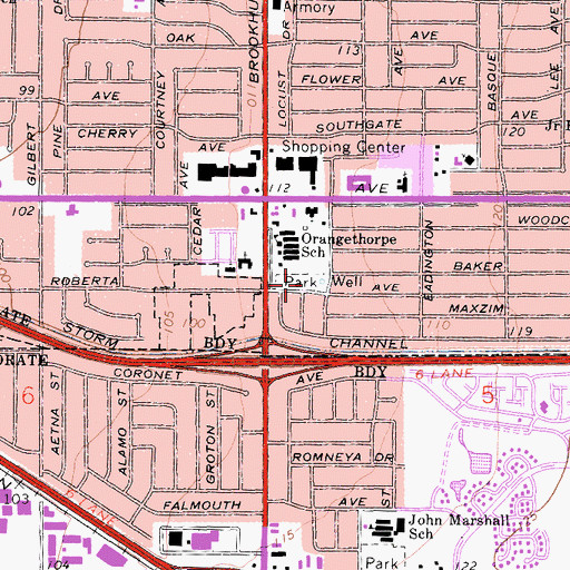 Topographic Map of Orangethorpe School Park, CA
