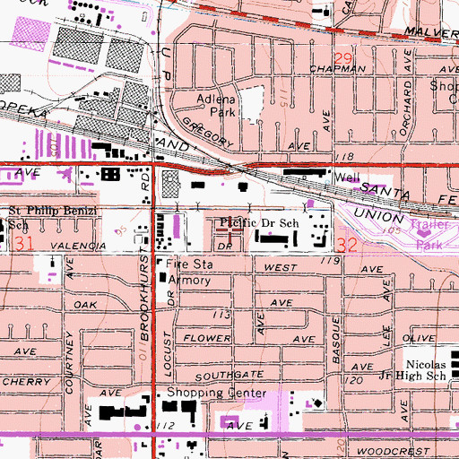 Topographic Map of Pacific Drive Park, CA