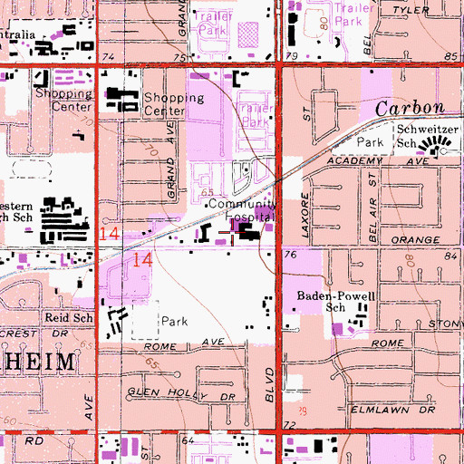 Topographic Map of West Anaheim Medical Center, CA