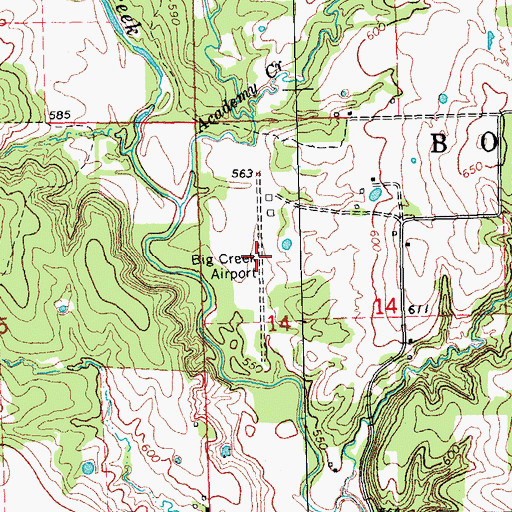 Topographic Map of Big Creek Airport (historical), OK