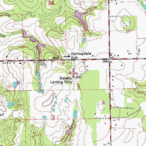 Topographic Map of Roberts Airport (historical), OK