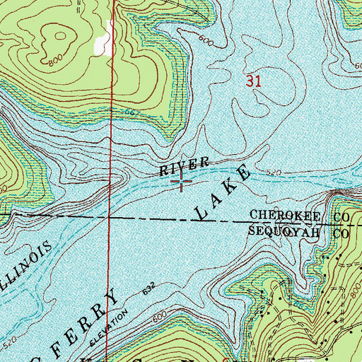 Topographic Map of Tenkiller Wildlife Managment Area, OK