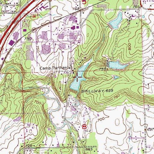Topographic Map of Parthenia Lake, OK
