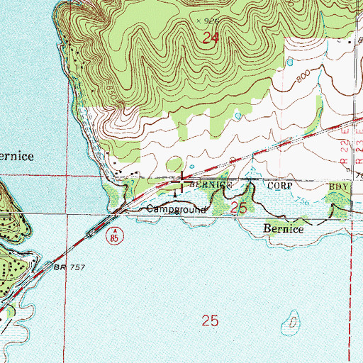 Topographic Map of Bernice State Park, OK