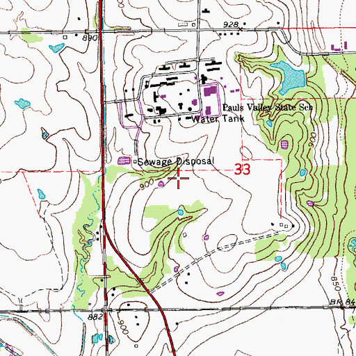 Topographic Map of Pauls Valley State Hospital, OK